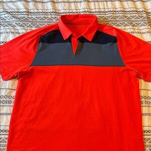 Coral and Navy Men's Polo Shirt